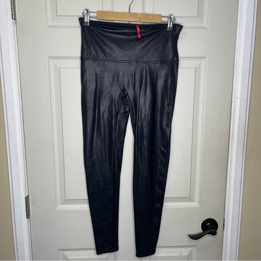 Spanx Women’s Black Faux Leather Leggings Sz XL